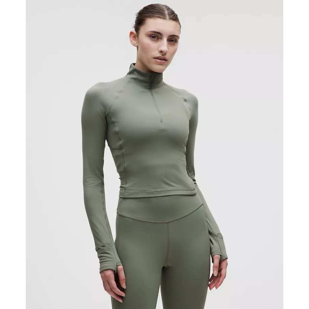 Lululemon Its Rulu Run Half Zip Cropped Pullover Top Sage LW3HYAS Green Size XL